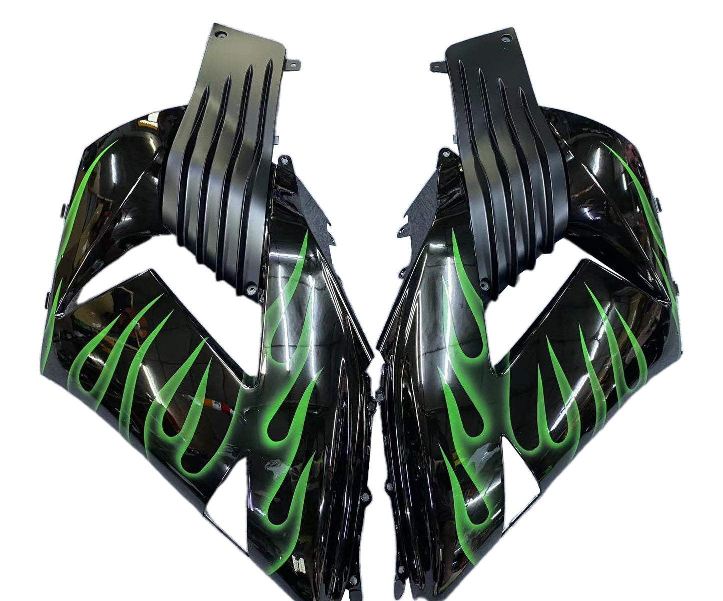 Carene 2006-2011 Kawasaki ZX14R Black &amp; Green Flame Ninja Generico