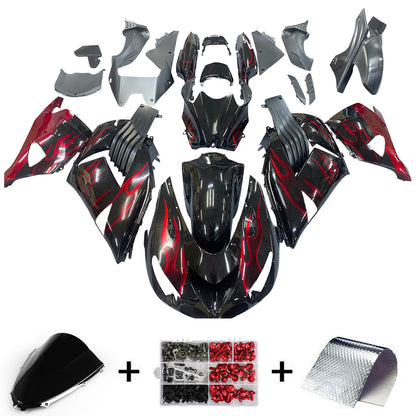 Carene 2006-2011 Kawasaki ZX14R Black & Red Flame Ninja Racing Generico