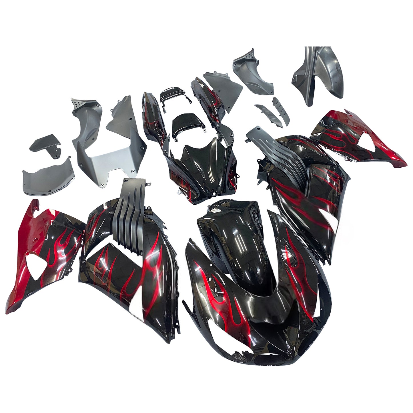 Carene 2006-2011 Kawasaki ZX14R Black & Red Flame Ninja Racing Generico