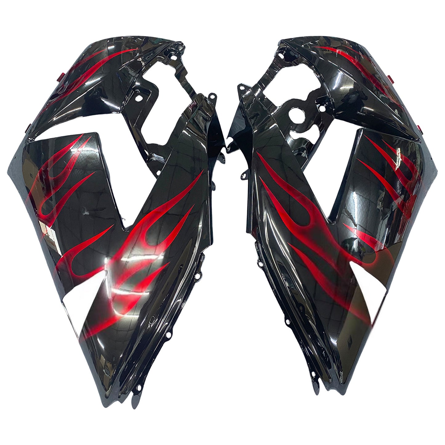 Carene 2006-2011 Kawasaki ZX14R Black & Red Flame Ninja Racing Generico