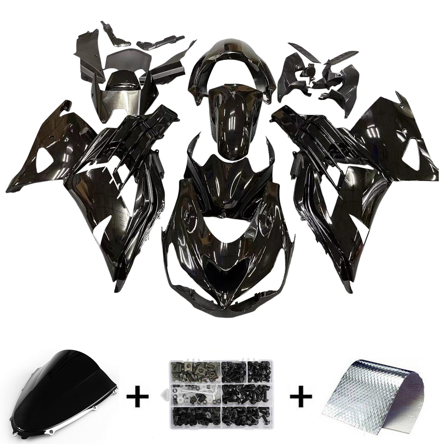 Per Ninja ZX14R 2012-2021 Nero Carrozzeria Carenatura ABS Stampato Ad Iniezione Plastica Set 1 # Generico