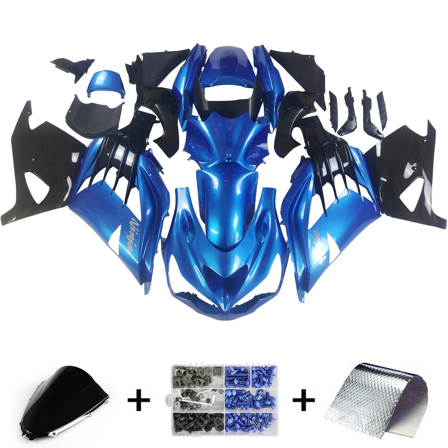 Per Ninja ZX14R 2012-2021 Blu Carrozzeria Carenatura ABS Stampato Ad Iniezione Plastica Set 2 # Generico