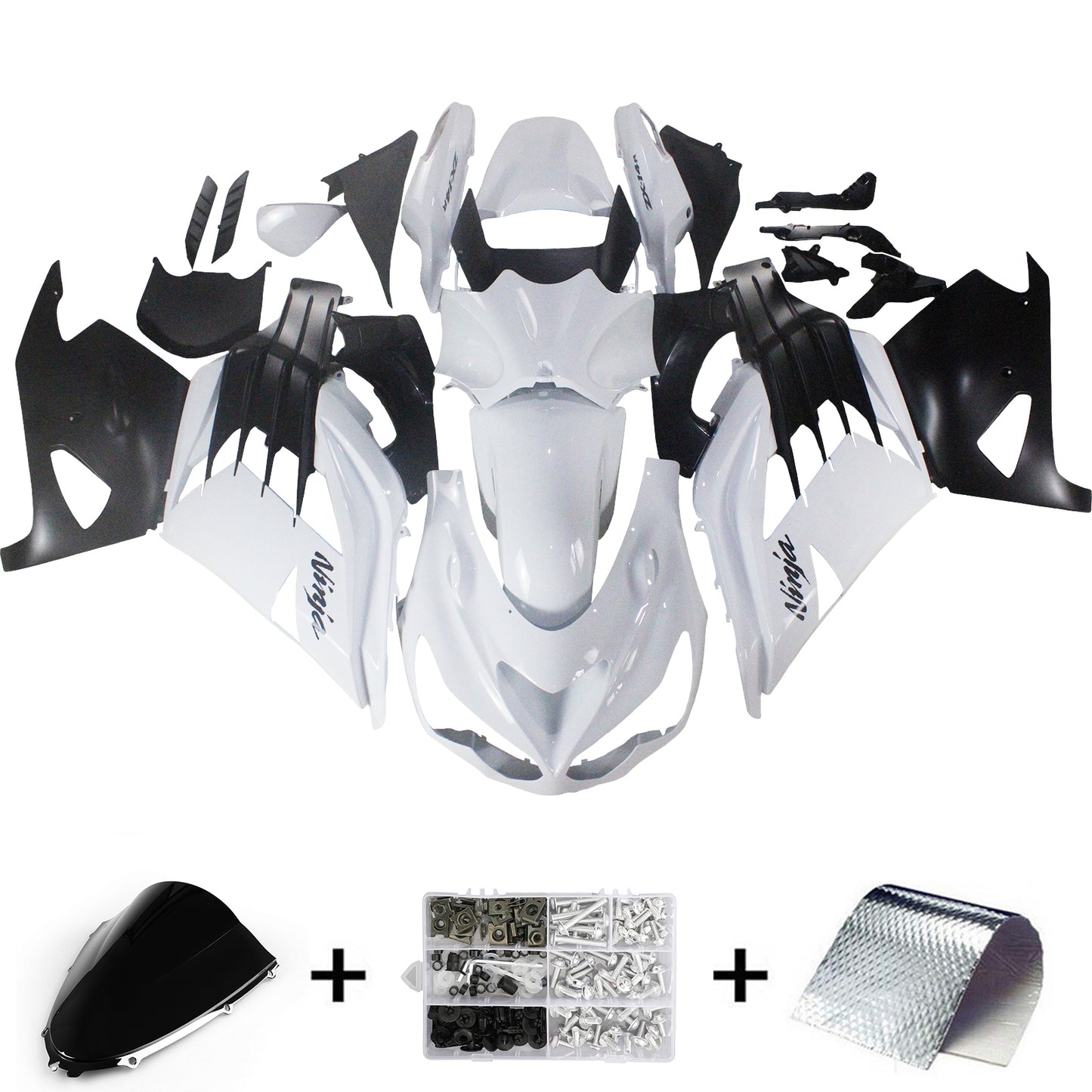 Per Ninja ZX14R 2012-2021 Bianco Carrozzeria Carenatura ABS Stampato Ad Iniezione Plastica Set 4 # Generico