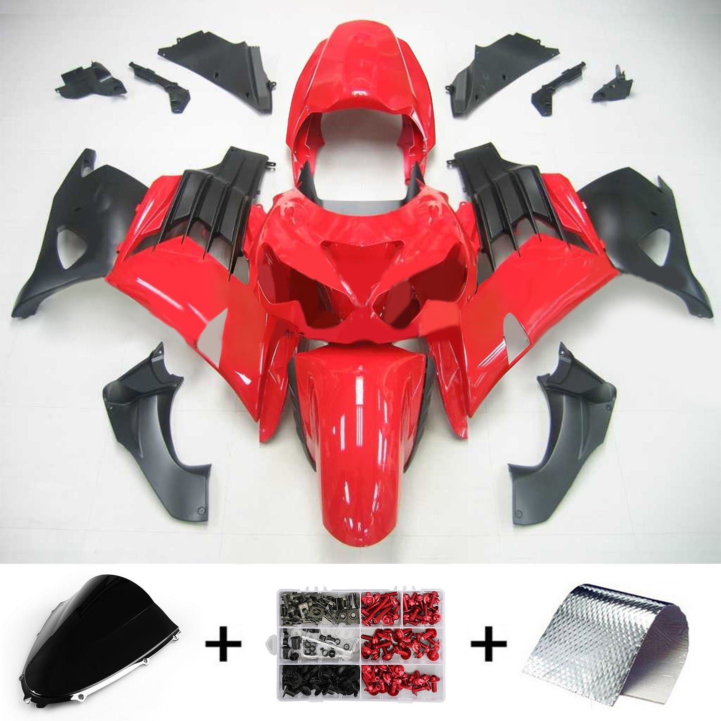 Per Ninja ZX14R 2012-2021 Rosso Carrozzeria Carenatura ABS Stampato Ad Iniezione Plastica Set 5 # Generico
