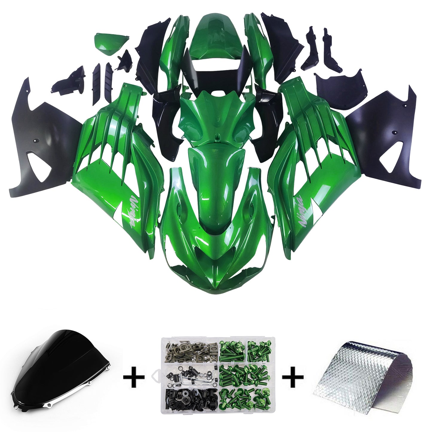 Amotopart Kawasaki 2012-2021 ZX14R Verde con kit di spostamento loghi a frammento