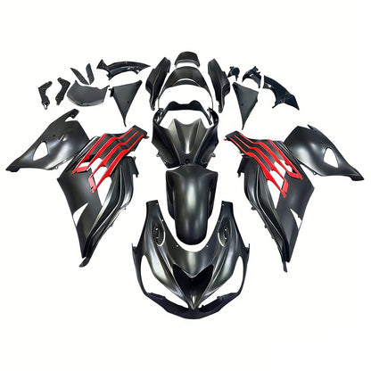 Per Ninja ZX14R 2012-2021 Nero Rosso Carrozzeria Carenatura ABS Stampato ad iniezione Plastica Set 8 # Generico
