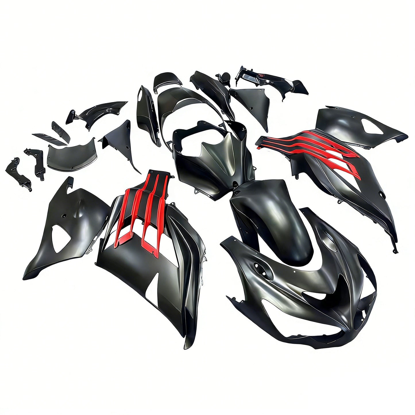 Per Ninja ZX14R 2012-2021 Nero Rosso Carrozzeria Carenatura ABS Stampato ad iniezione Plastica Set 8 # Generico