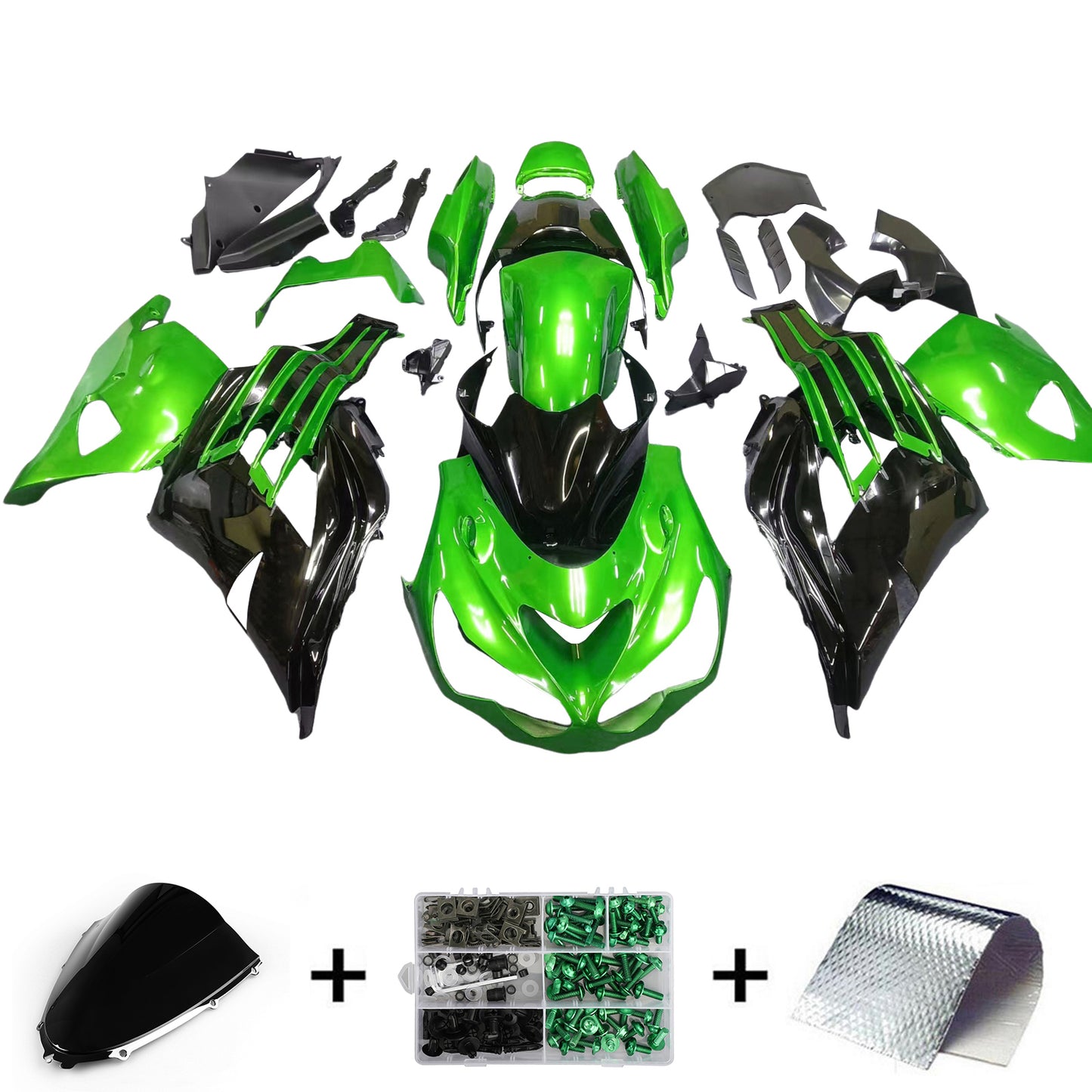 Per Ninja ZX14R 2012-2021 Green Black Carrozzeria Carenatura ABS Stampato ad iniezione Plastica Set 10 # Generico