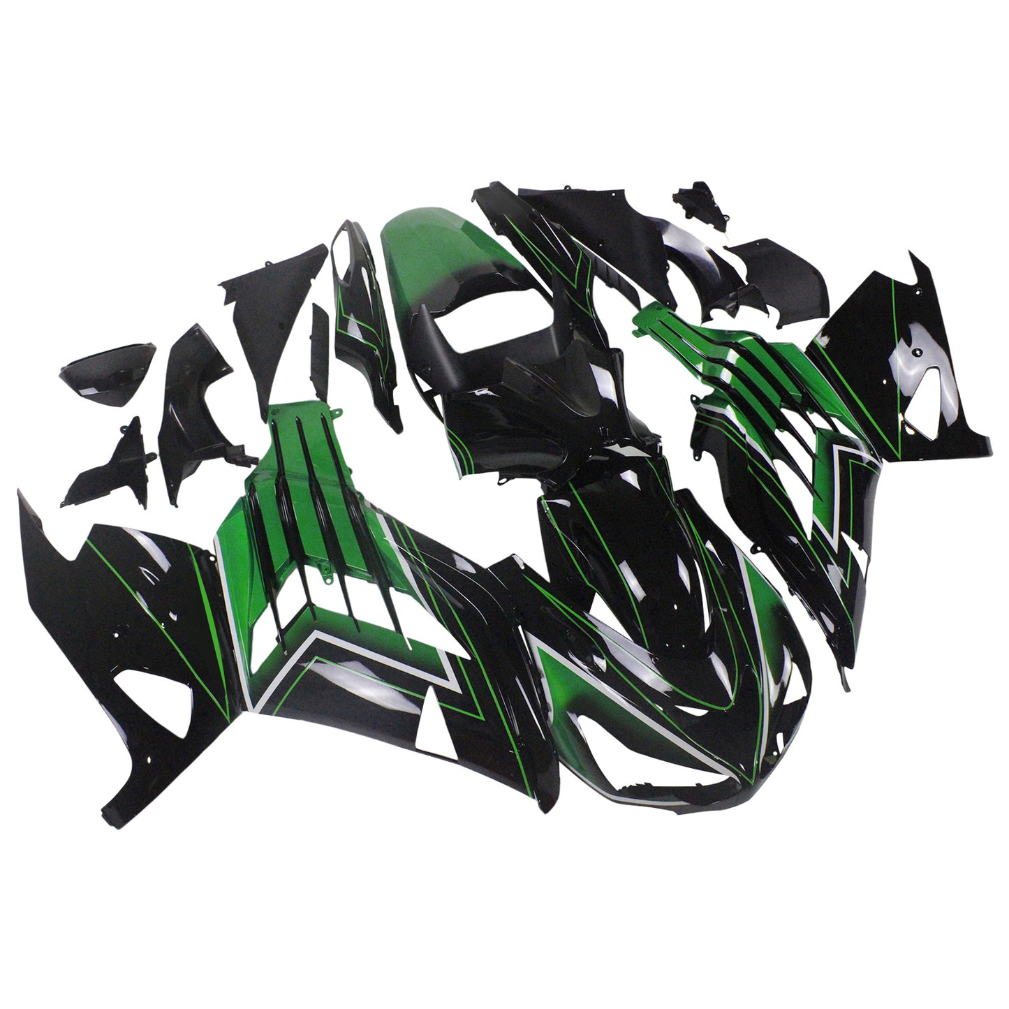 Amotopart Kawasaki 2012-2021 ZX14R Nero con kit di paura verde