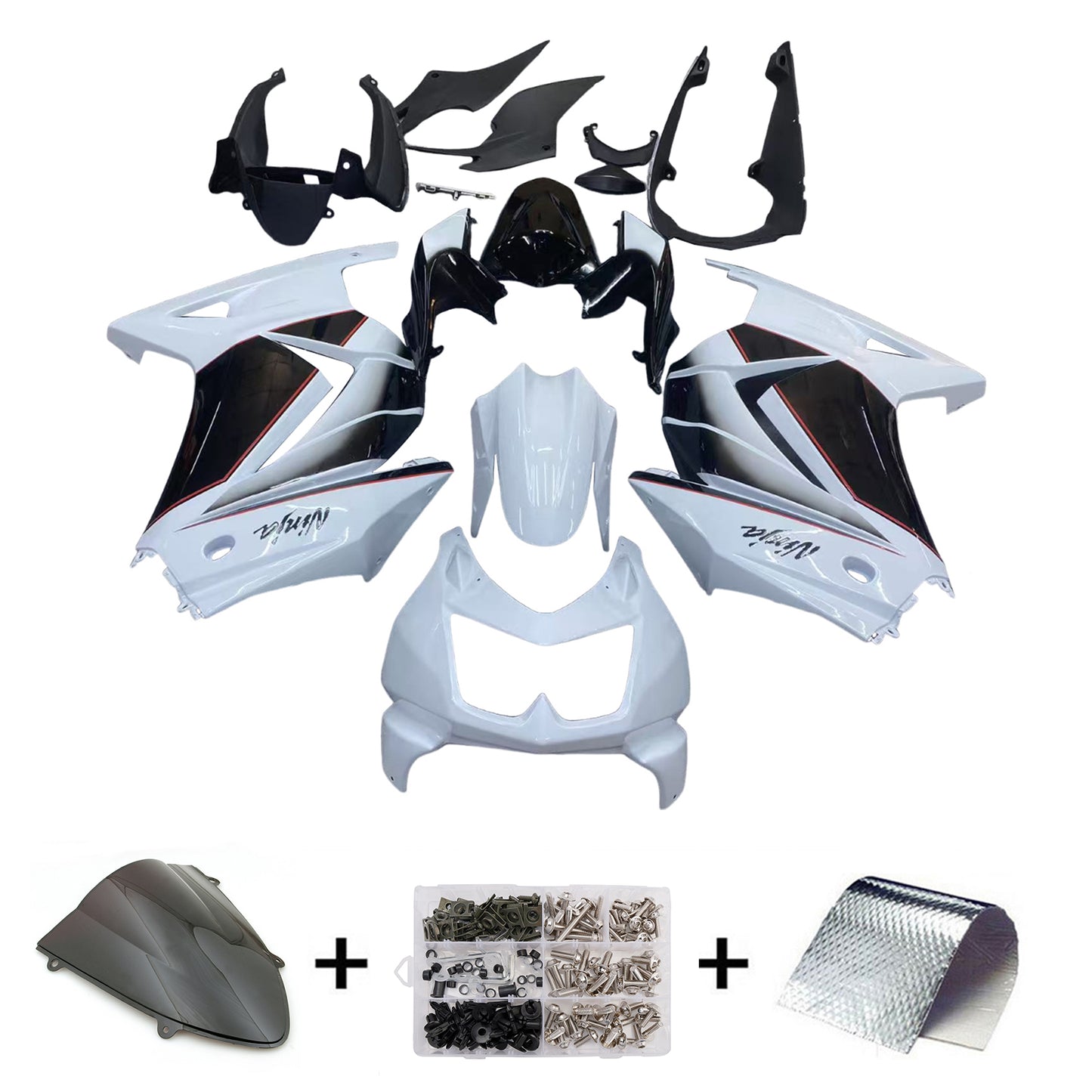 Carene 2008-2012 Kawasaki ZX250R EX250 Bianco Nero Ninja ZX250 Generico