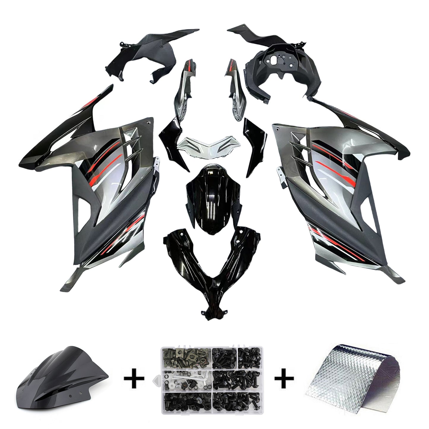 Carene 2013-2017 Plastiche Kawasaki Ninja 300R EX300R Grigio Nero Ninja Racing Generic