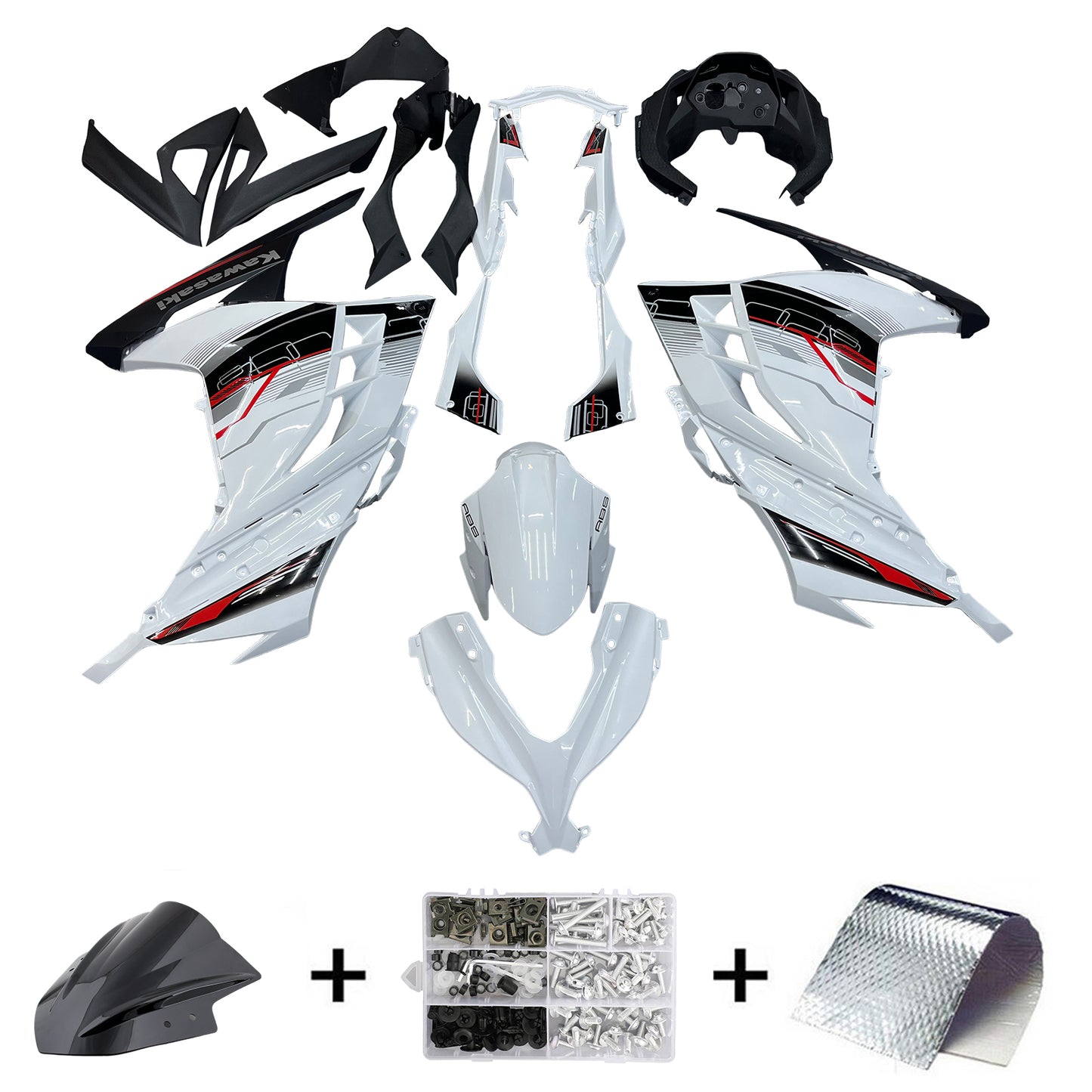 Amotopart 2013-2017 Kawasaki Ex300r Cladding White & Black Kit