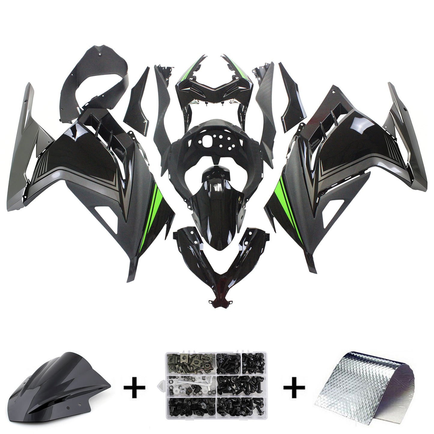 Amotopart Kawasaki 2013-2017 EX300/NINJA300 Black Sliver Fearing Kit