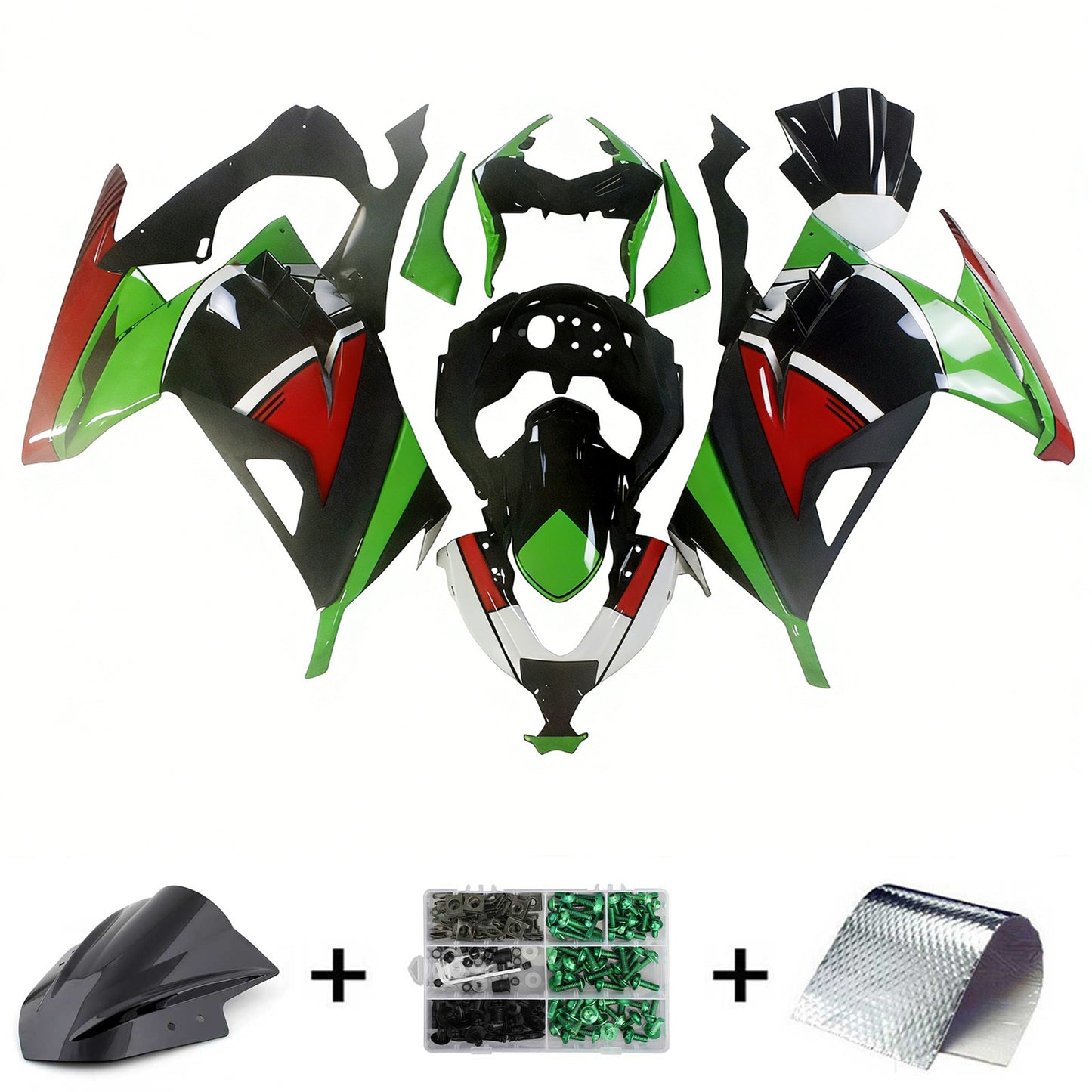 Amotopart Kawasaki 2013-2017 Ex300/Ninja300 Kit di paura rosso verde nero