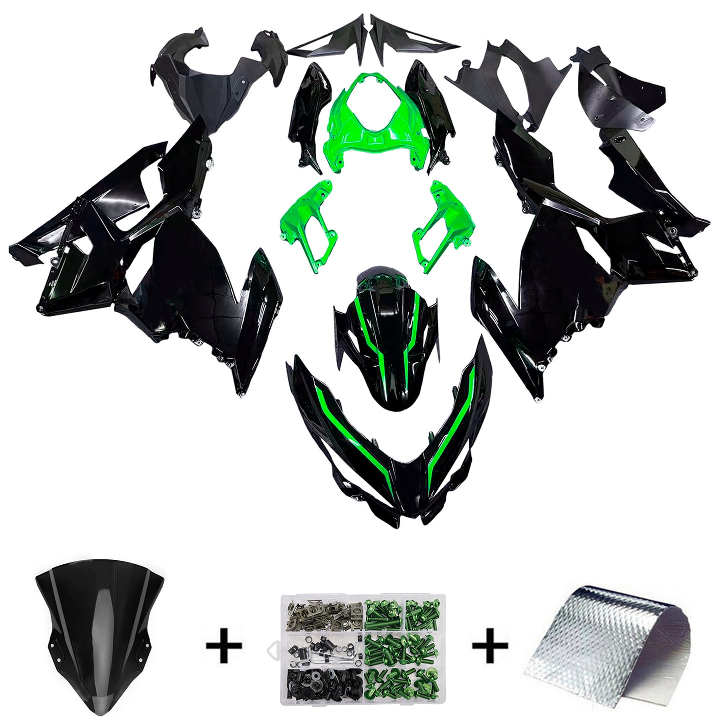 Amotopart 2018-2020 Kawasaki Ex400/Ninja400 Giadding Black & Green Kit
