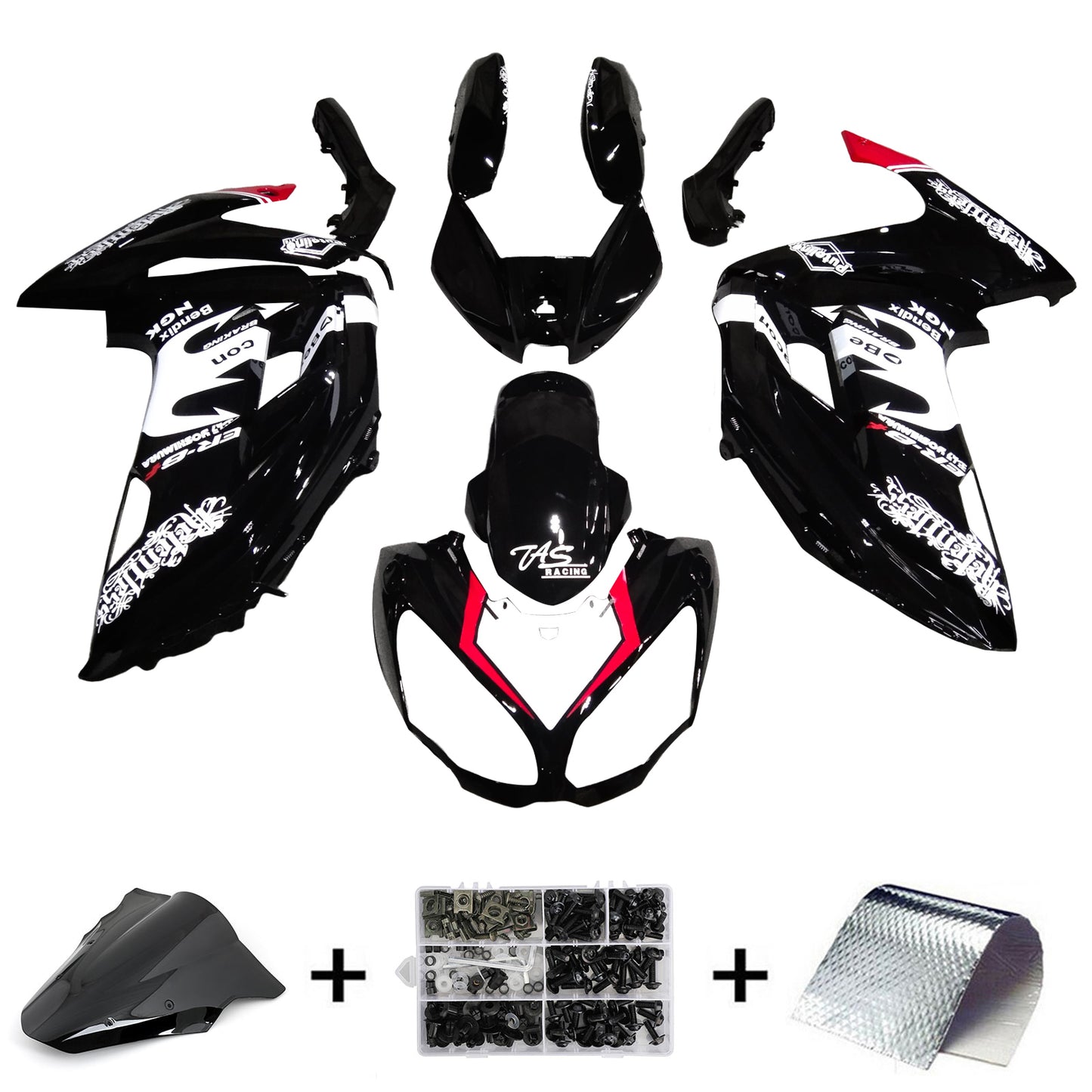 Amotopart 2012-2016 Kawasaki Ninja 650 kit di carenatura bianca nera