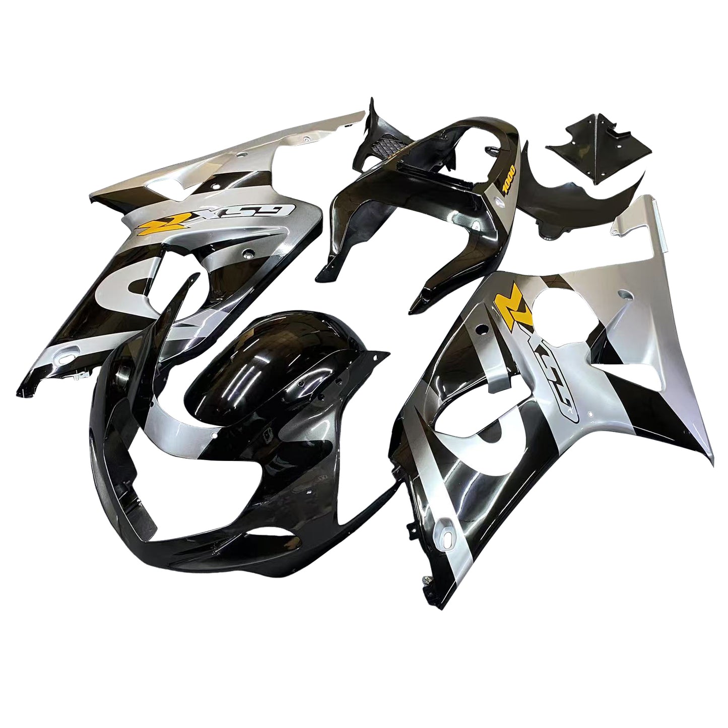 Amotopart 2000-2002 Suzuki GSXR1000 Cladding Black & Sliver Kit