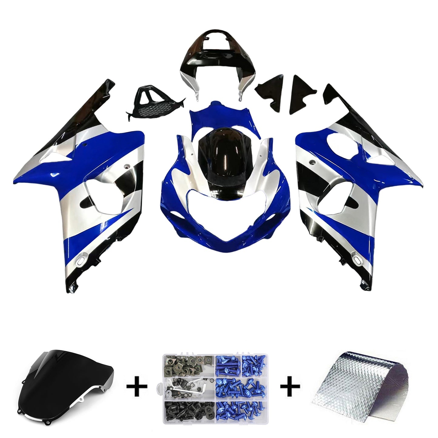 Amotopart 2000-2002 Suzuki GSXR1000 Cladding Blue & Sliver Kit