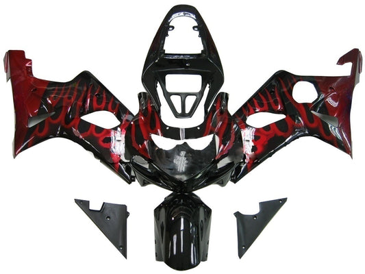 Carene 2000-2002 Suzuki GSXR 1000 Black & Red Flame Generic