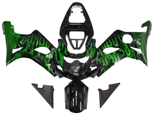 Amotopart 2000-2002 Suzuki GSXR1000 Cladding Black & Green Flame Kit