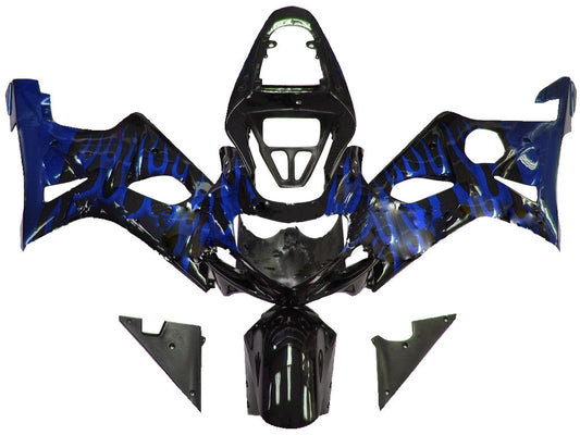 Amotopart 2000-2002 Suzuki GSXR1000 Cladding Black & Blue Flame Kit