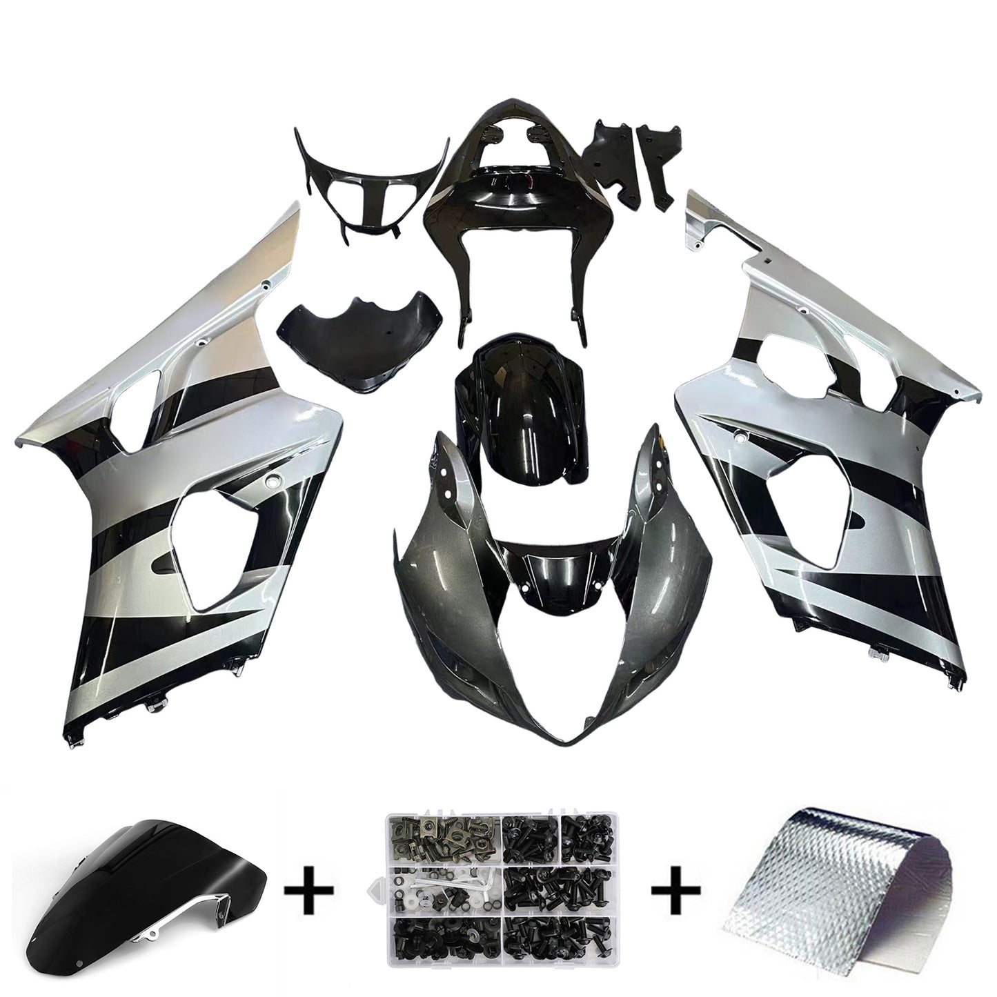 Carene 2003-2004 Suzuki GSXR 1000 Silver &amp; Black GSXR Generico