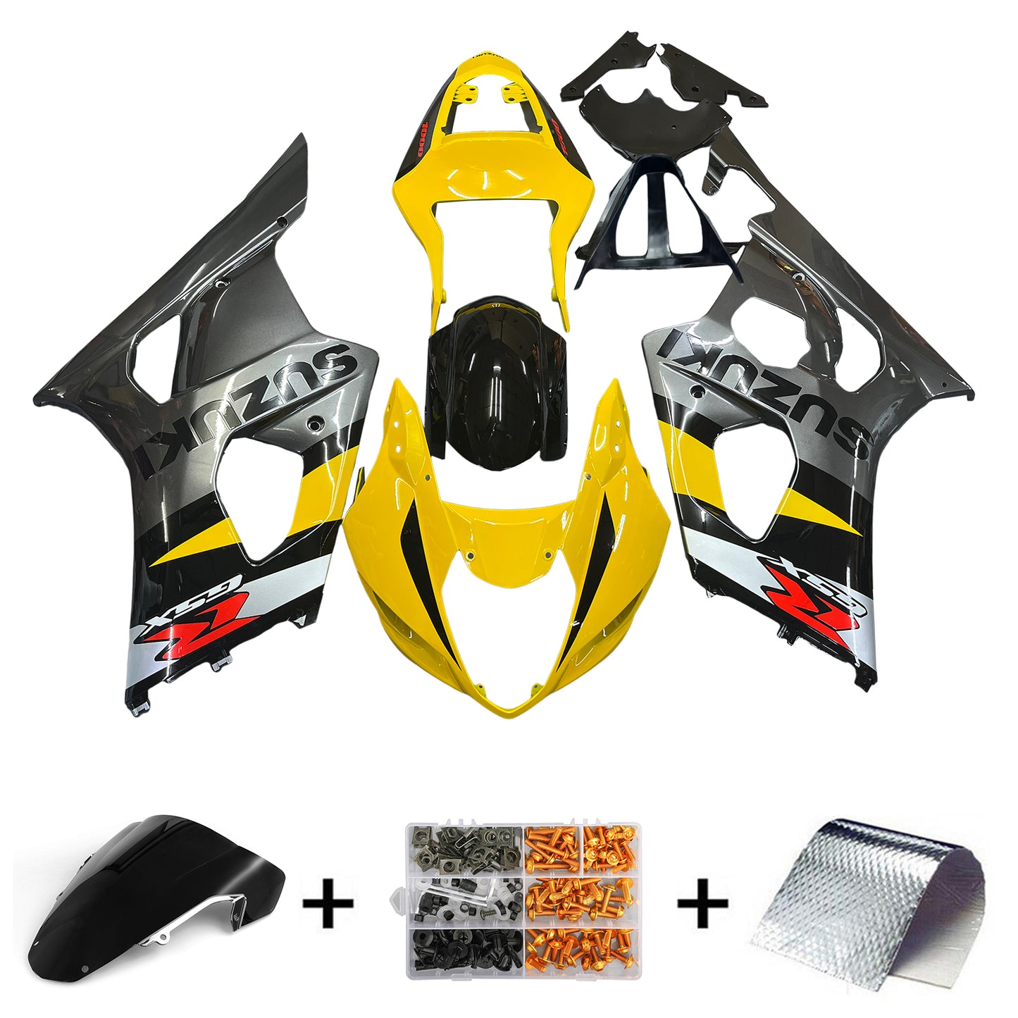 Amotopart 2003-2004 Suzuki GSXR1000 Cladding Yellow & Black Kit