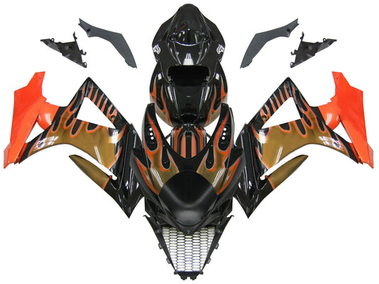 Carene 2007-2008 Suzuki GSXR 1000 Black & Orange Gold Flame Racing Generico