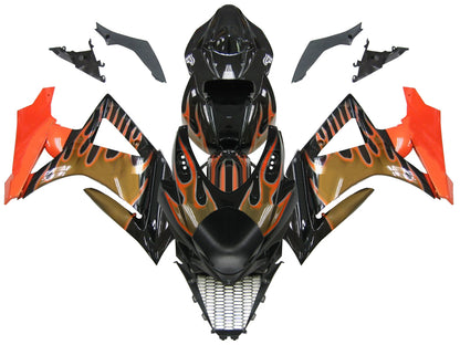 Carene 2007-2008 Suzuki GSXR 1000 Black & Orange Gold Flame Generic