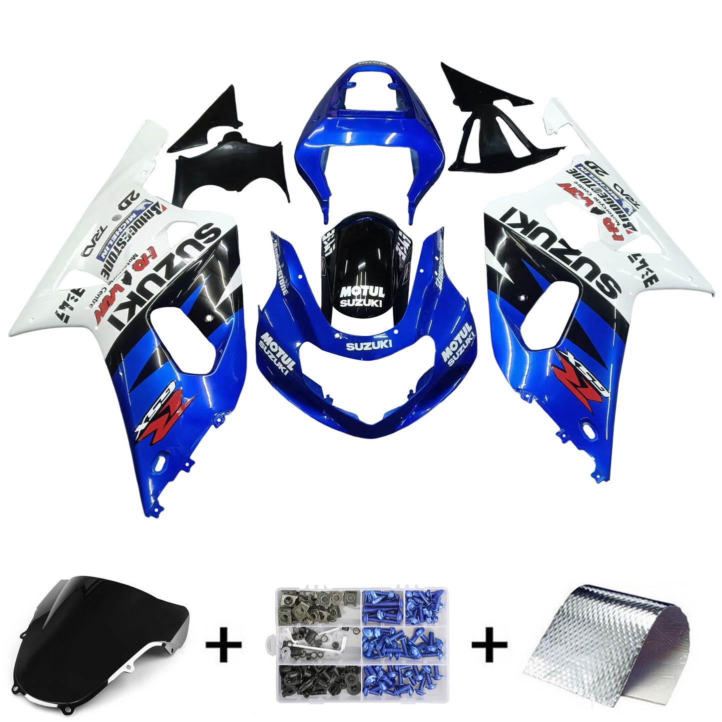 Amotopart Cladding Suzuki GSXR 600 2001-2003 Kit di rivestimento blu del motore innescato