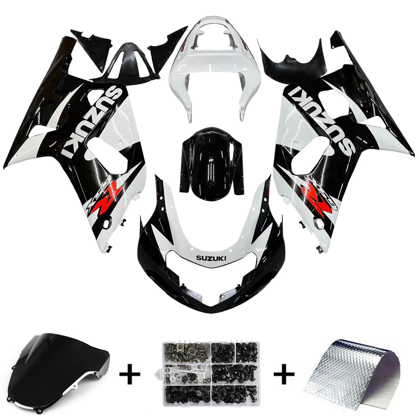 Carene 2001-2003 Suzuki GSXR 600 Nero &amp; Bianco GSXR Racing Generico
