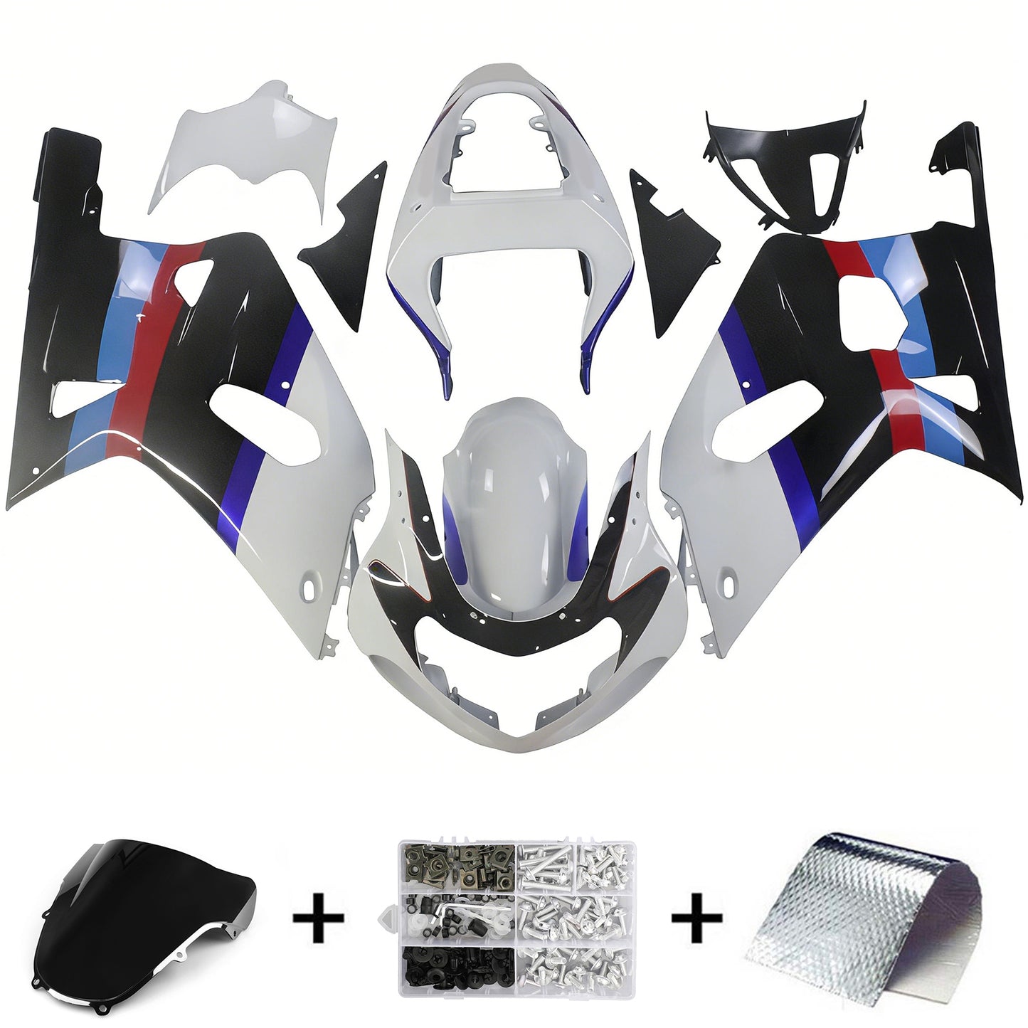 Amotopart 2001-2003 Suzuki GSXR750 Multi White & Black Kit Multi White