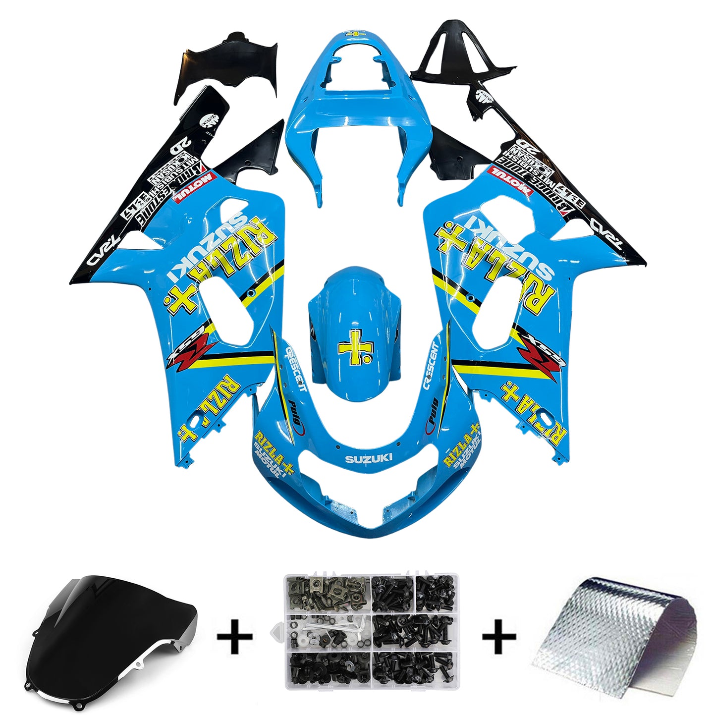 Carene 2001-2003 Suzuki GSXR 750 Blu Nero Rizla Racing Generico