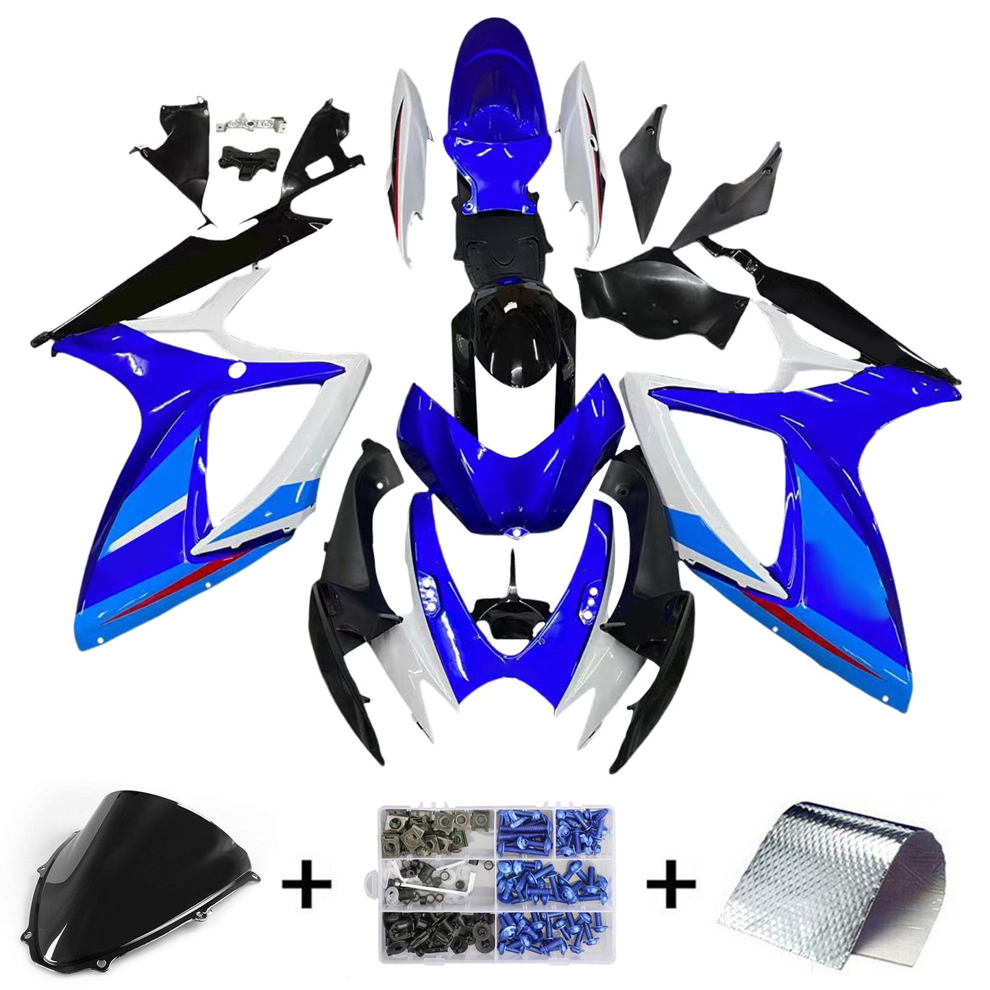 Amotopart 2006-2007 GSXR600750 Suzuki Cladding Blue & White Kit