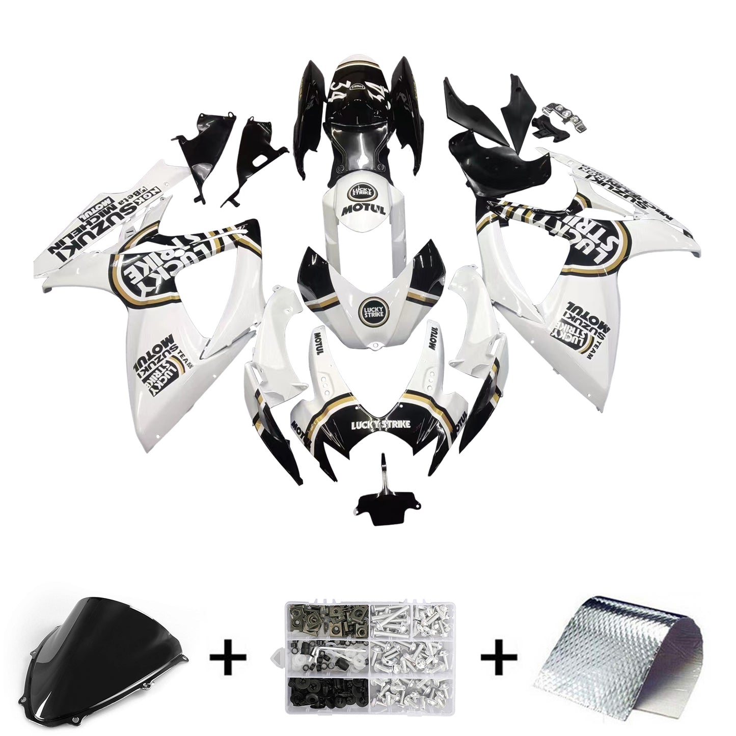 Carene 2006-2007 Suzuki GSXR 600 750 Bianco Nero Lucky Strike Racing Generico