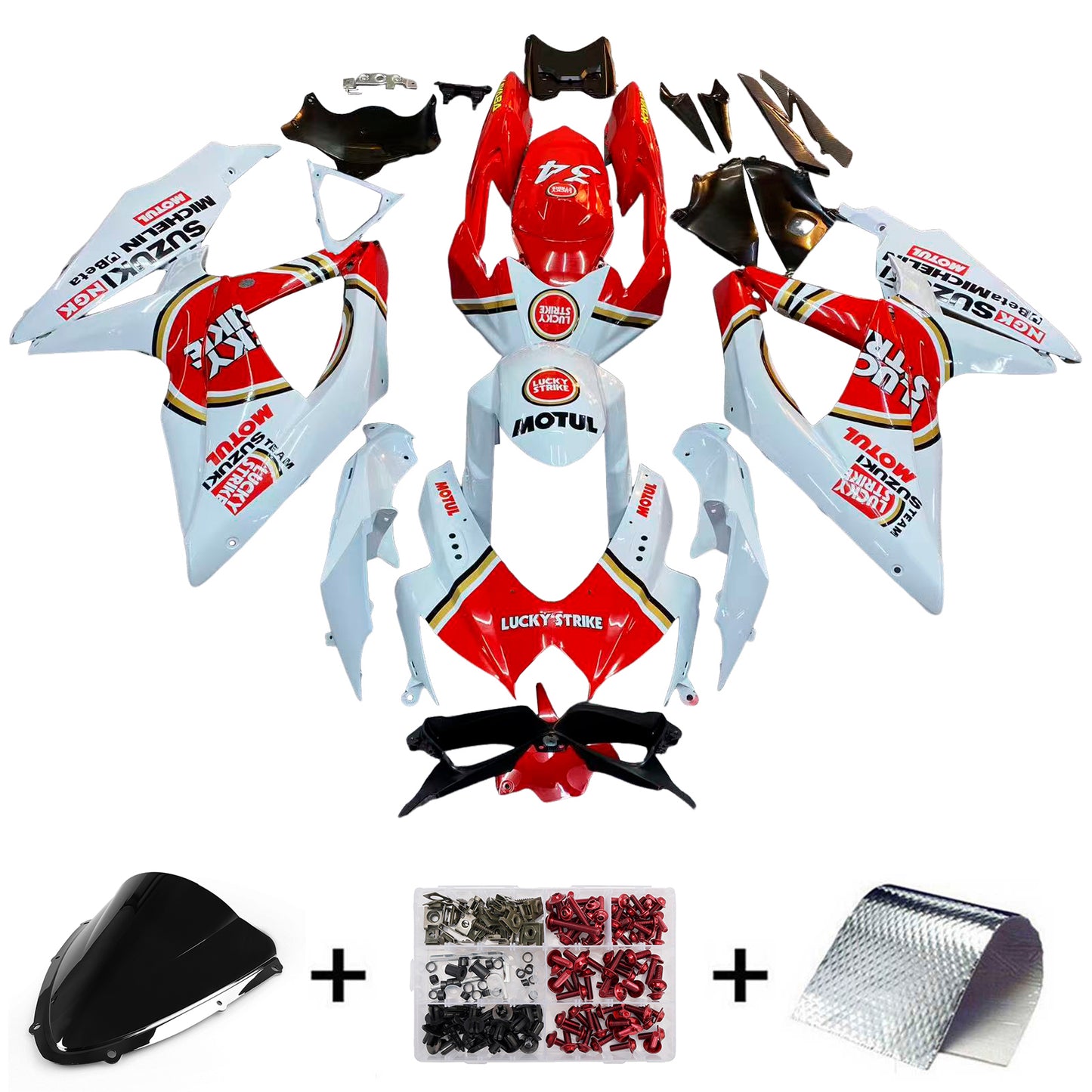 Carene 2008-2010 Suzuki GSXR 600 750 Bianco Rosso Lucky Strike Racing Generico