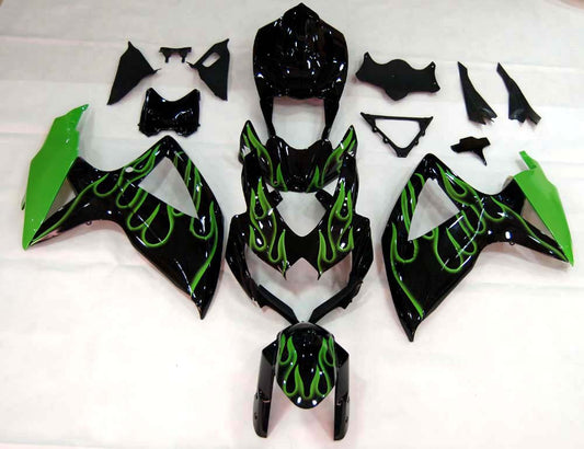 Carene 2008-2010 Suzuki GSXR 600 750 Black & Green Flame GSXR Racing Generico