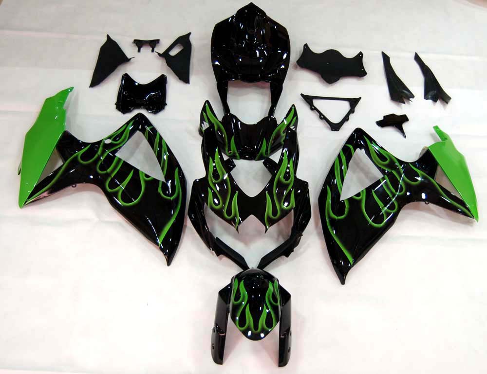 Carene 2008-2010 Suzuki GSXR 600 750 Black & Green Flame GSXR Generico