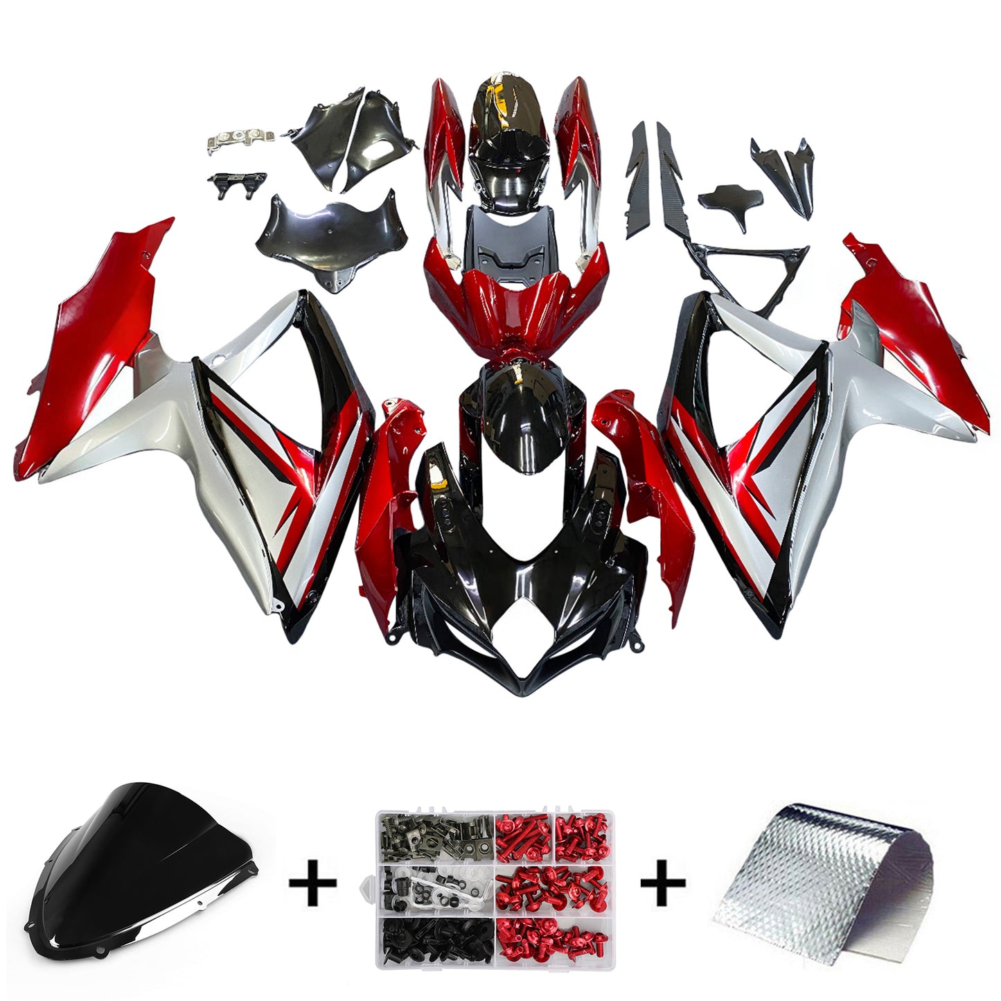 Carene 2008-2010 Suzuki GSXR 600 750 Nero Rosso Argento Racing Generico