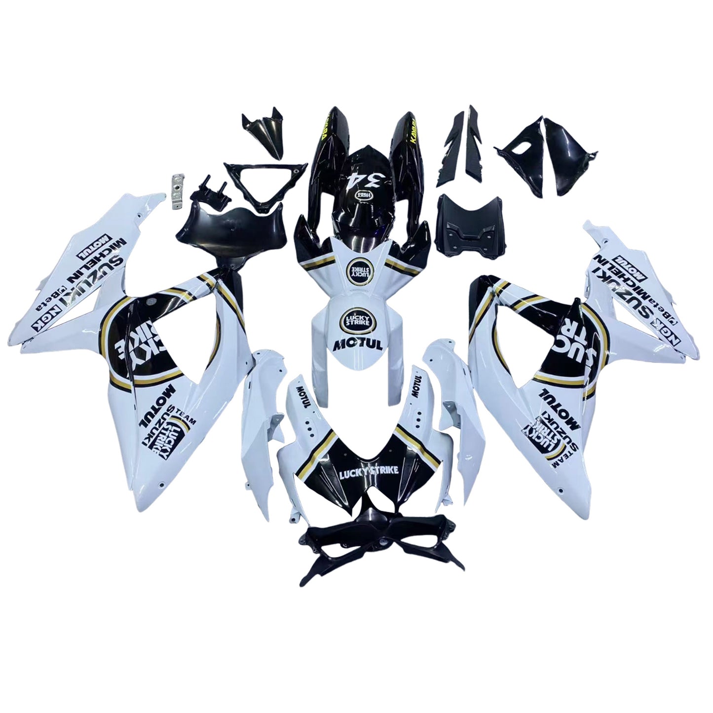 Carene 2008-2010 Suzuki GSXR 600 750 Bianco Nero Lucky Strike Racing Generico