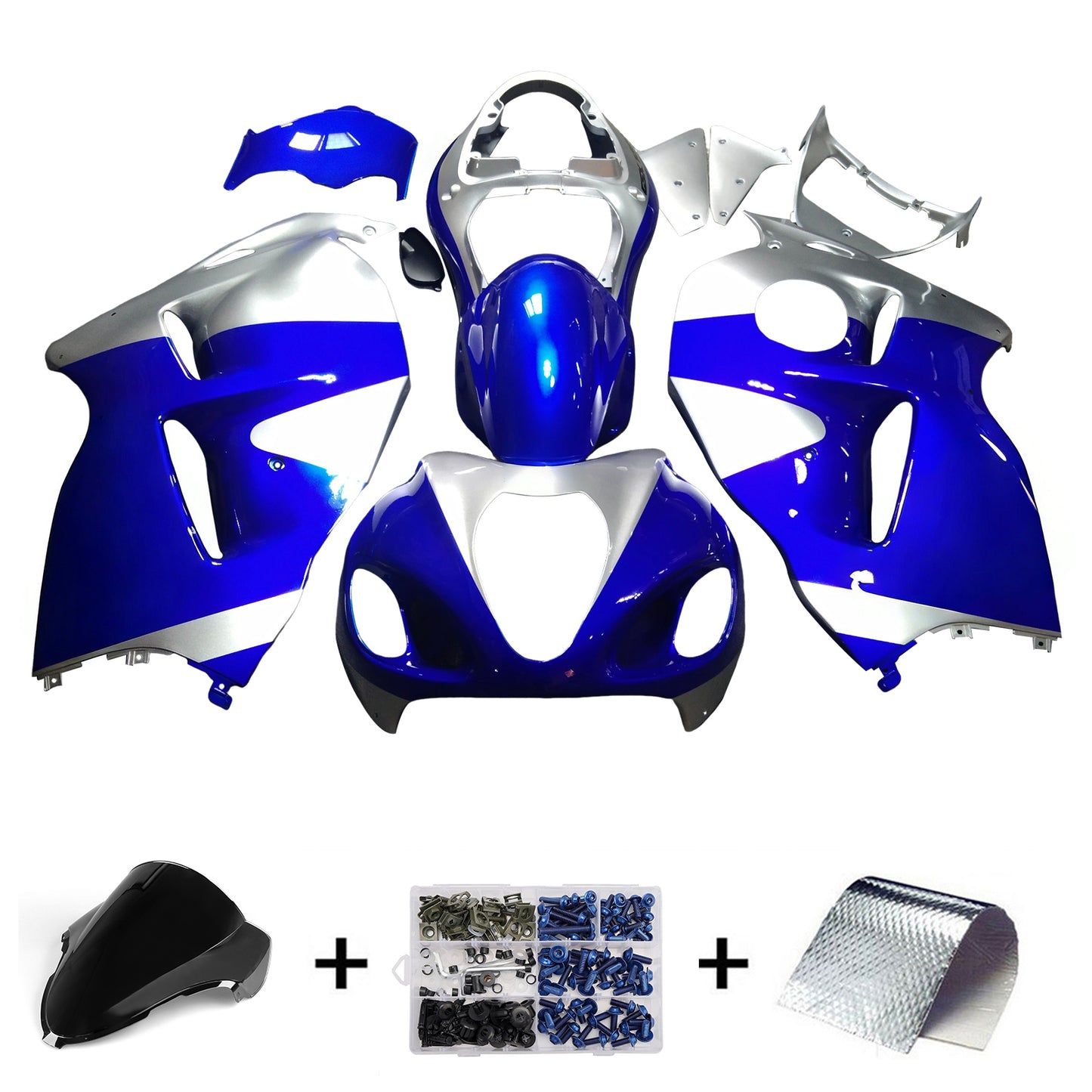 Amotopart Suzuki Hayabusa GSXR1300 1999-2007 Kit di pulizia blu e sliver