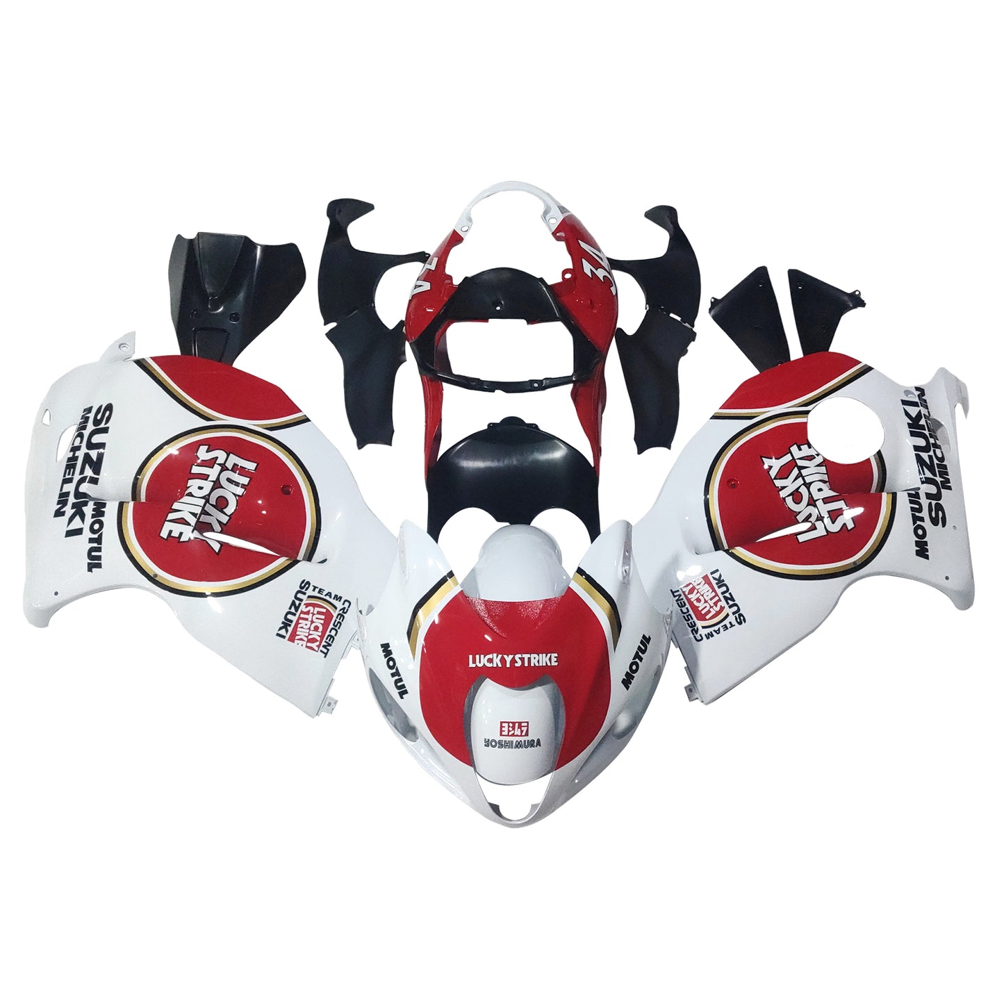 Carene 1999-2007 Suzuki GSX1300 Hayabusa White &amp; Red Lucky Strike Racing Generico