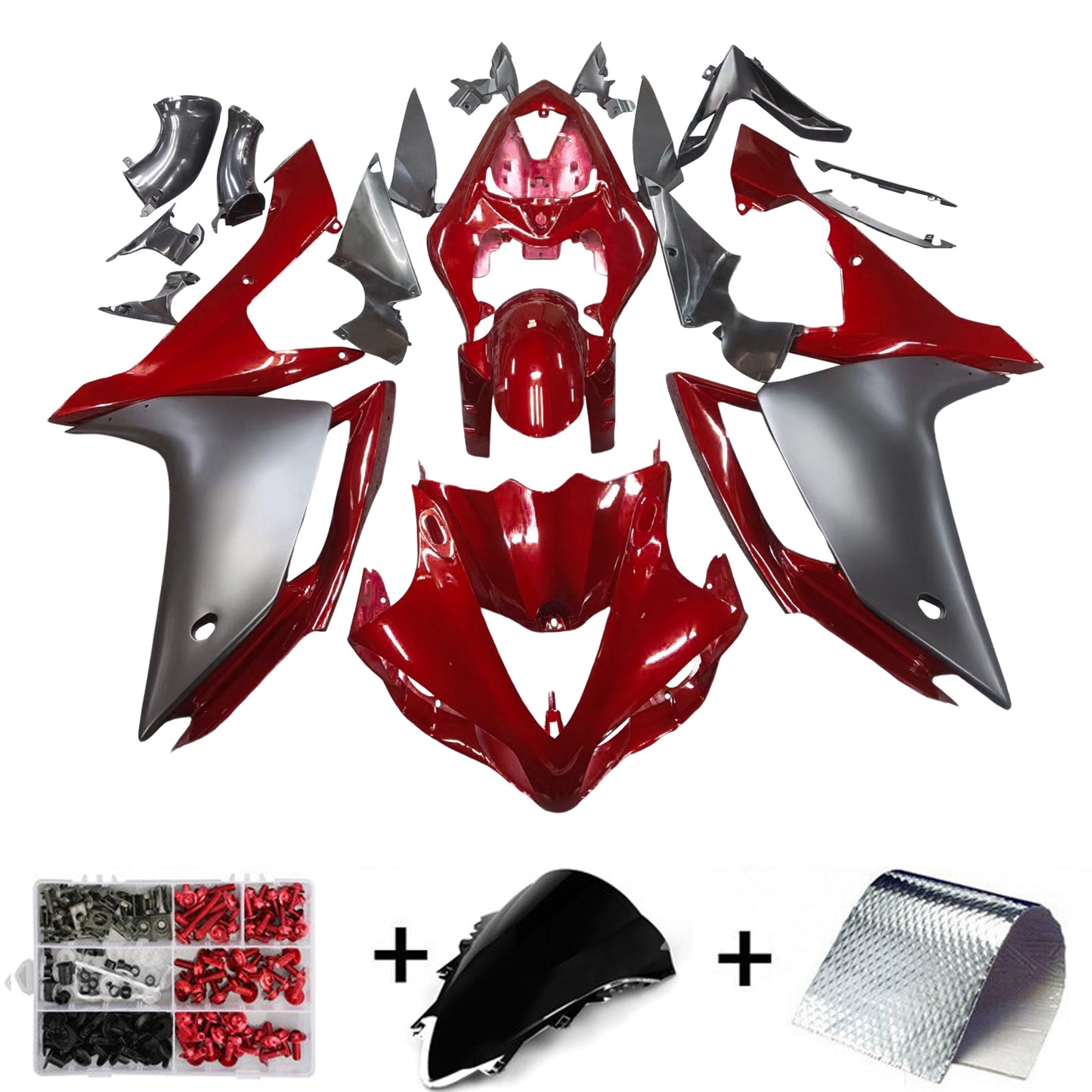 Amotopart 2007-2008 Yamaha YZF R1 Cladding Black Red Cladding Kit