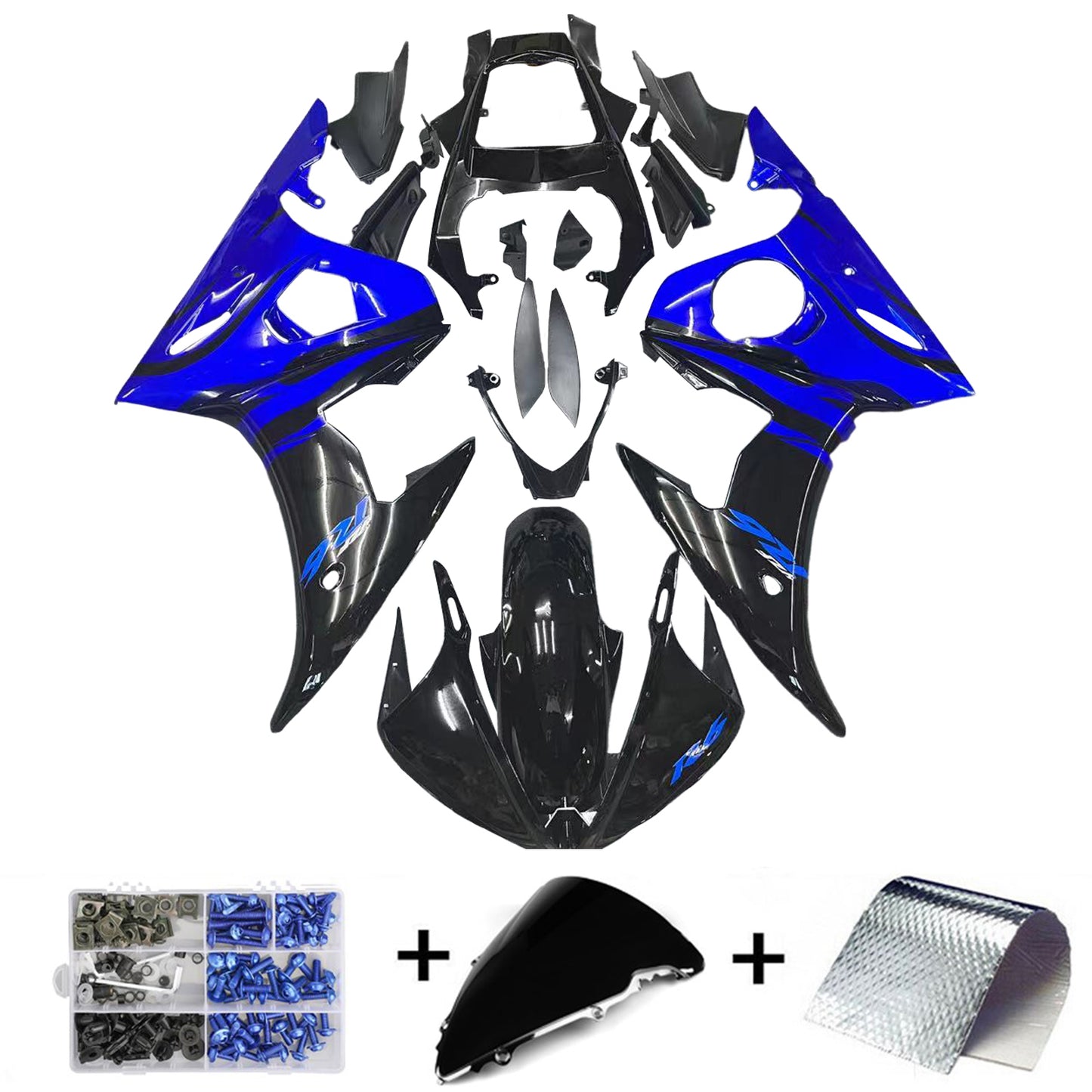 Amotopart 2003 2004 Yamaha YZF R6 Cladding Blue Black Kit