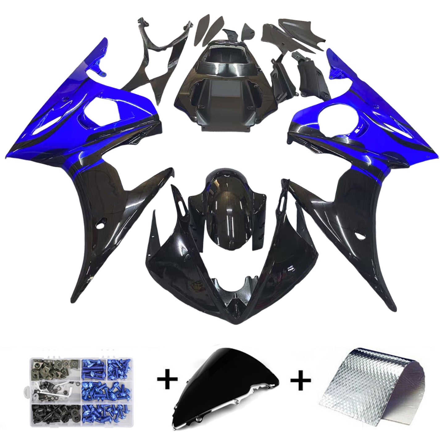 Amotopart 2005 Yamaha YZF R6 Cladding Blue Black Kit