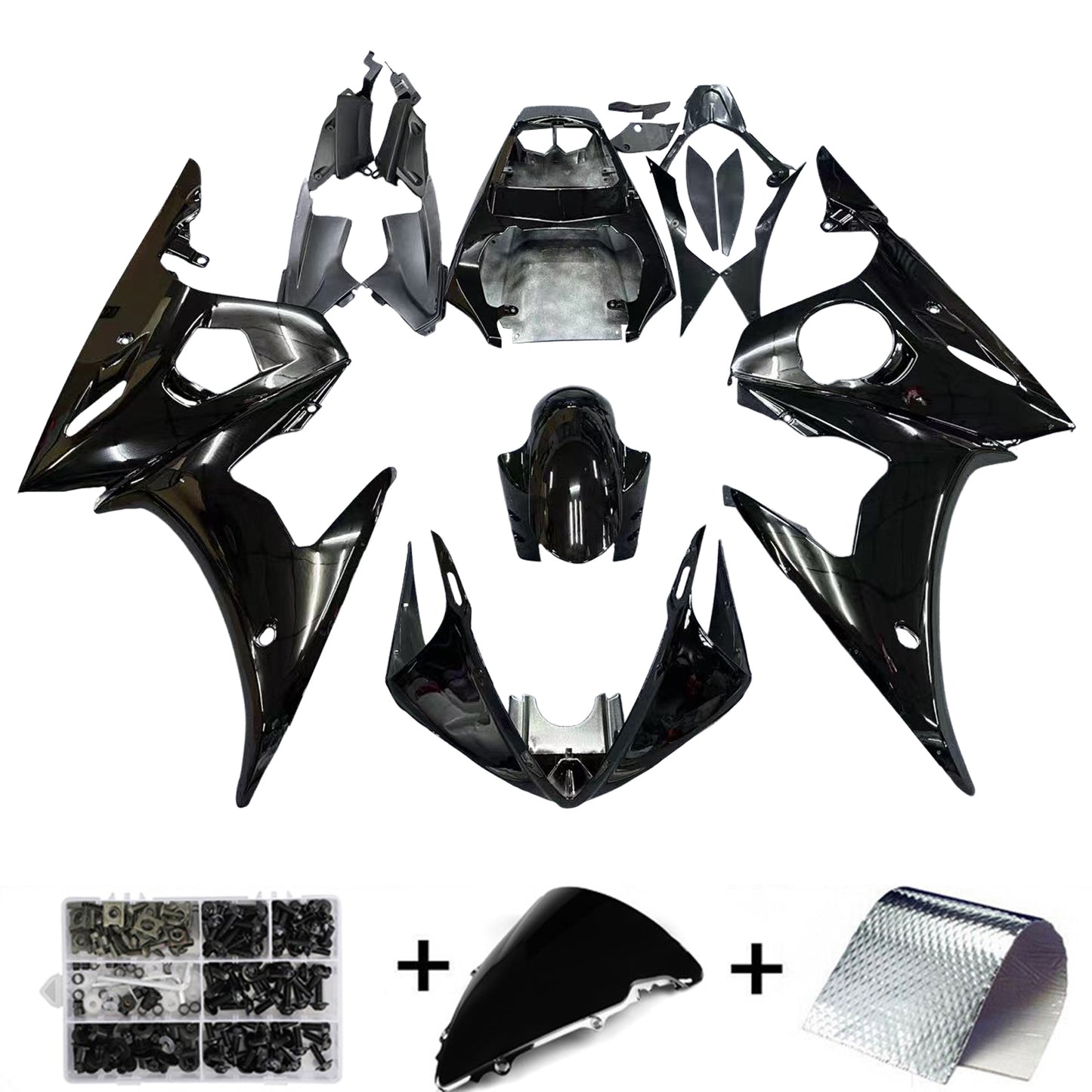 Amotopart 2005 Yamaha YZF R6 Cladding Gloss Black Kit