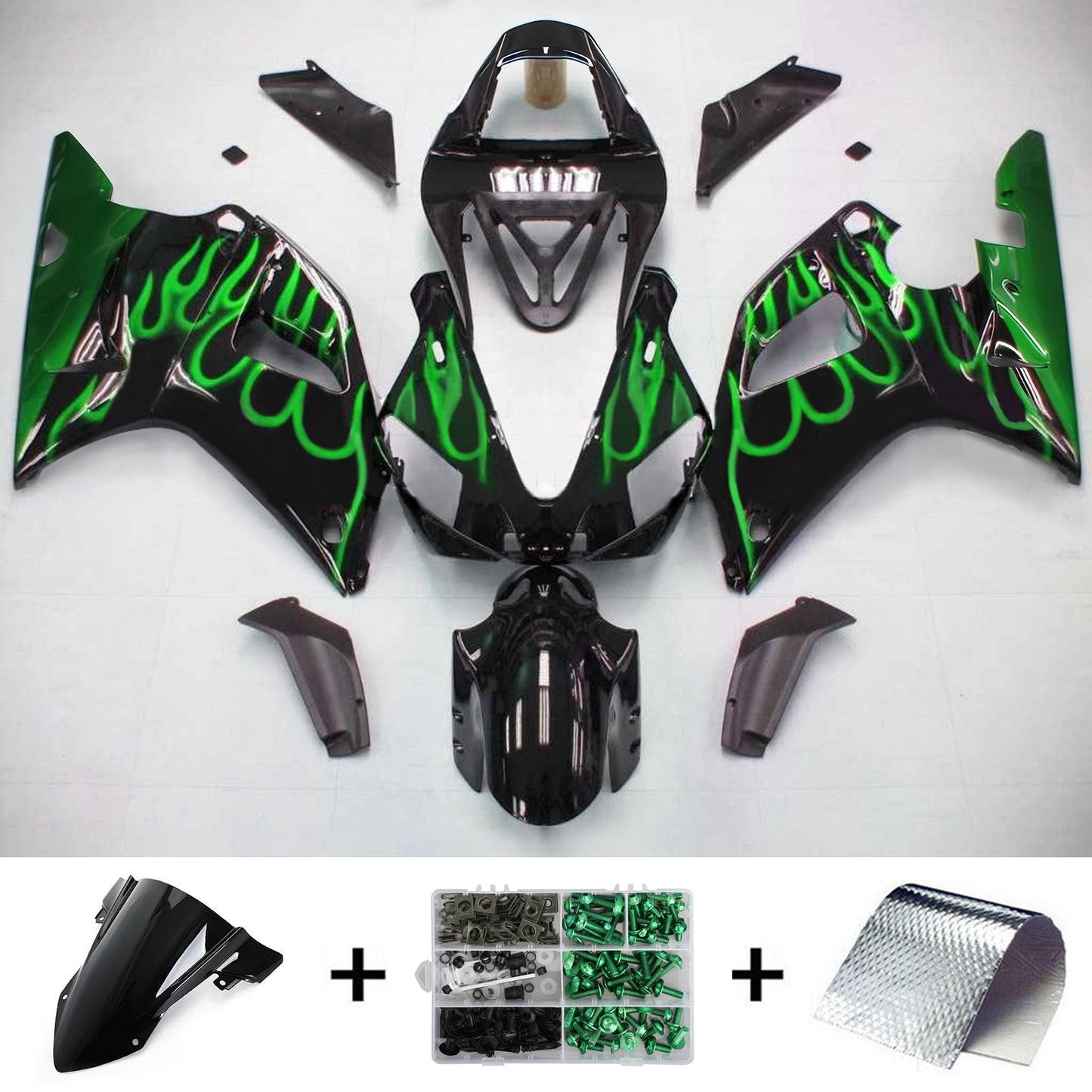 Amotopart Yamaha 2000-2001 YZF 1000 R1 Green Line con kit di travestimento nero