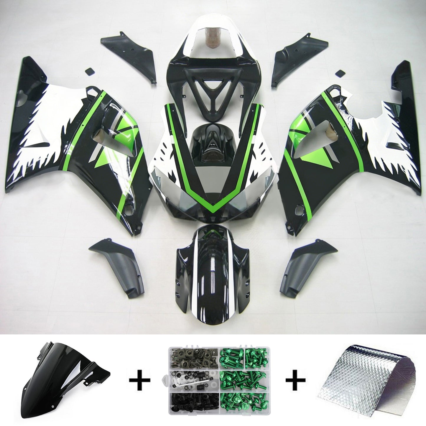 Amotopart 2000-2001 Yamaha YZF 1000 R1 Kit di paura nera e verde