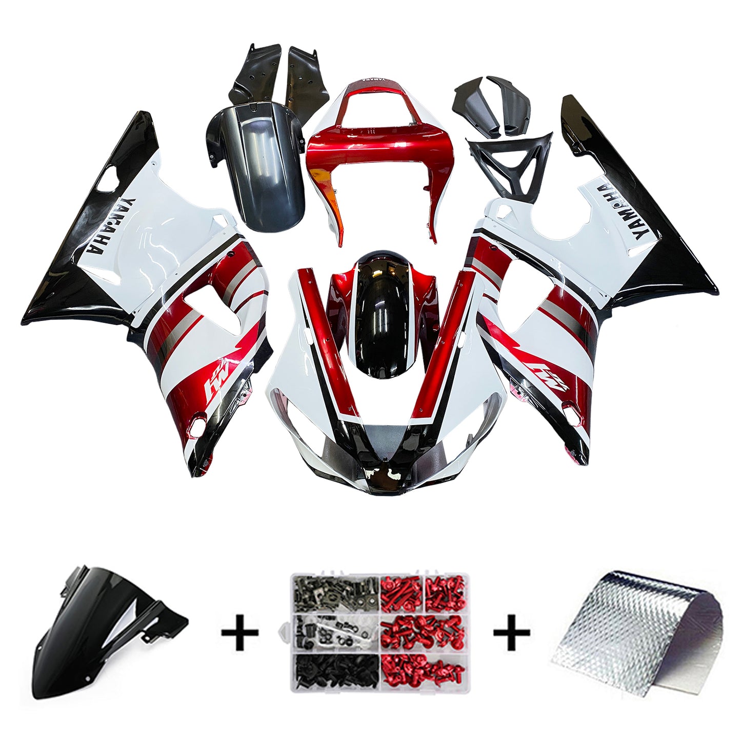 Amotopart Yamaha 2000-2001 YZF 1000 R1 Kit di spostamento bianco rosso