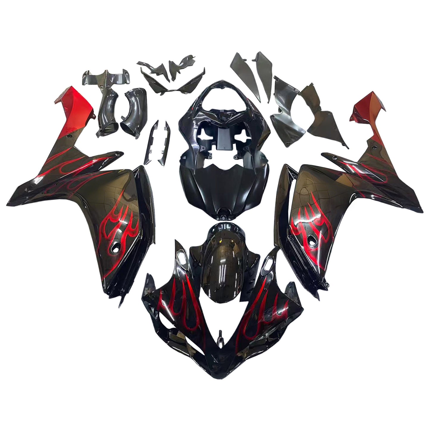 Carene 2007-2008 Yamaha YZF-R1 Black &amp; Red Flame R1 Racing Generico